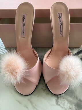 Agent Provocateur Blush Pink Feather Pom Mules